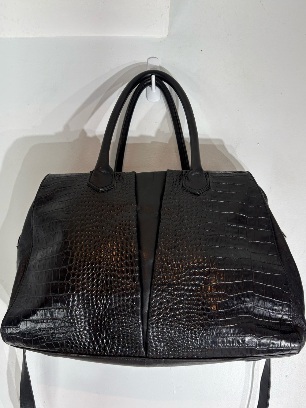 Walter by Walter Baker Black Croc Embossed Leather Satchel Crossbody Bag